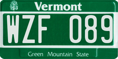 VT license plate WZF089