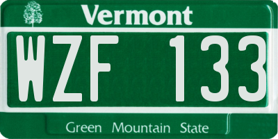 VT license plate WZF133