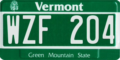VT license plate WZF204
