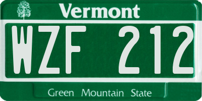 VT license plate WZF212