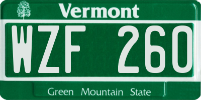VT license plate WZF260