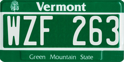 VT license plate WZF263