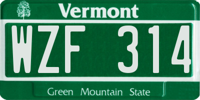 VT license plate WZF314