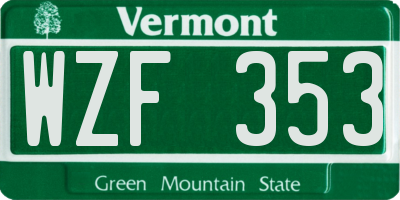 VT license plate WZF353
