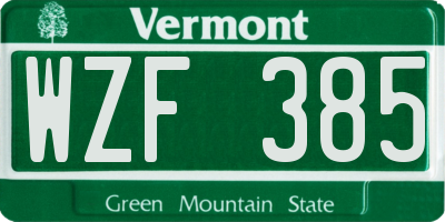 VT license plate WZF385