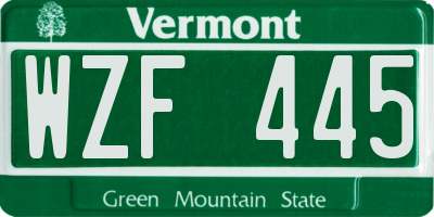 VT license plate WZF445