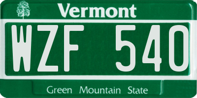 VT license plate WZF540