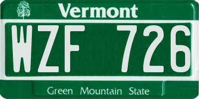 VT license plate WZF726