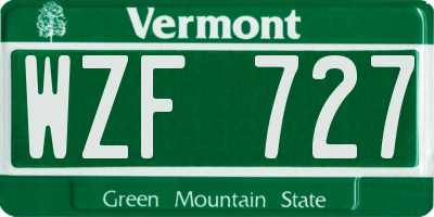VT license plate WZF727
