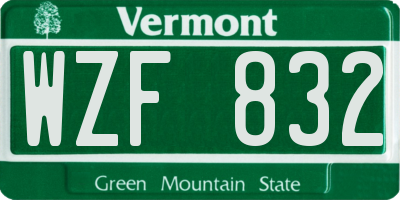 VT license plate WZF832