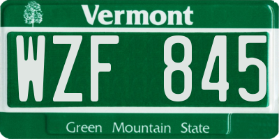 VT license plate WZF845