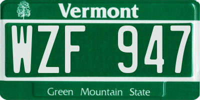 VT license plate WZF947