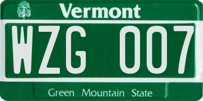 VT license plate WZG007