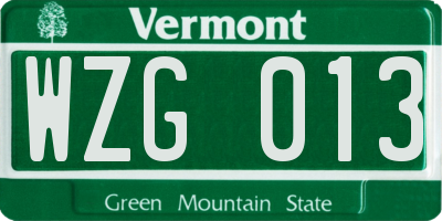 VT license plate WZG013