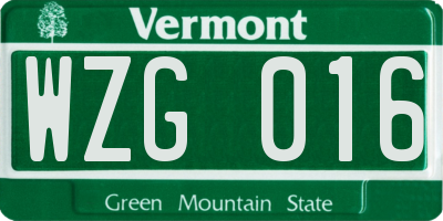 VT license plate WZG016