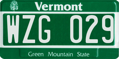 VT license plate WZG029