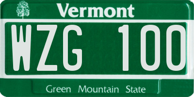 VT license plate WZG100