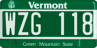 VT license plate WZG118