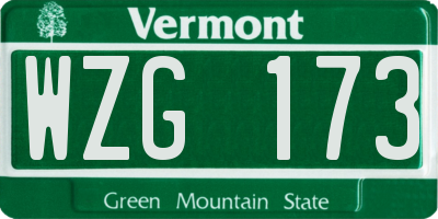 VT license plate WZG173