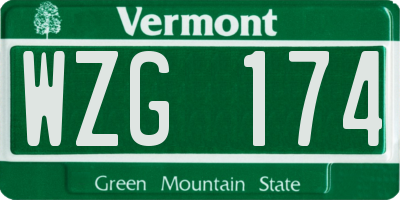 VT license plate WZG174
