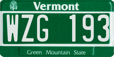 VT license plate WZG193
