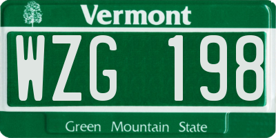 VT license plate WZG198