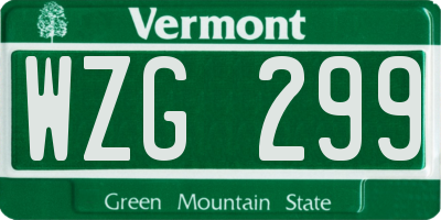 VT license plate WZG299