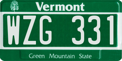 VT license plate WZG331