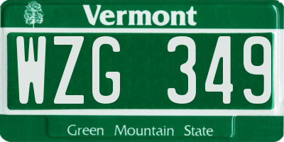 VT license plate WZG349