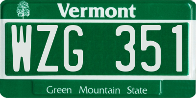 VT license plate WZG351