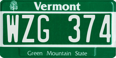 VT license plate WZG374