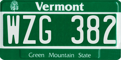 VT license plate WZG382