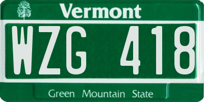 VT license plate WZG418