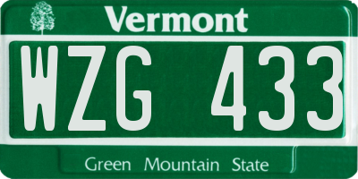 VT license plate WZG433