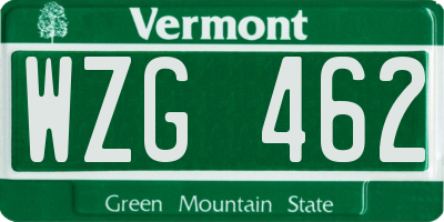 VT license plate WZG462