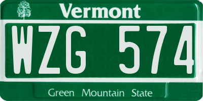 VT license plate WZG574