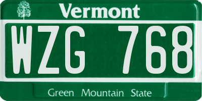 VT license plate WZG768