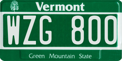 VT license plate WZG800