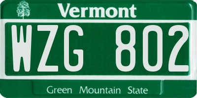 VT license plate WZG802