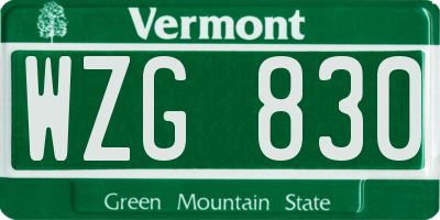 VT license plate WZG830