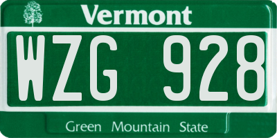 VT license plate WZG928