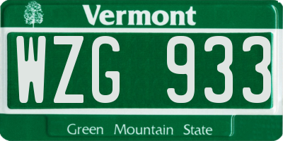 VT license plate WZG933