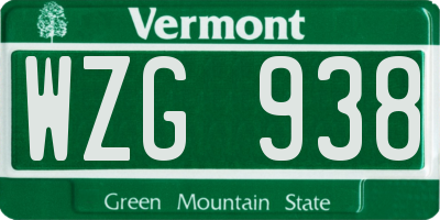 VT license plate WZG938
