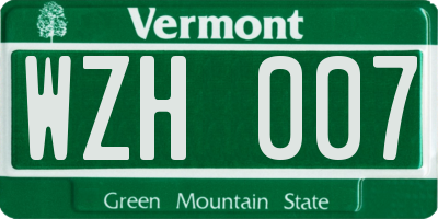 VT license plate WZH007