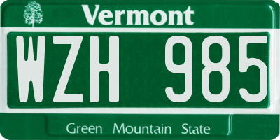 VT license plate WZH985