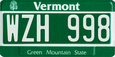 VT license plate WZH998