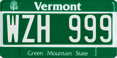 VT license plate WZH999