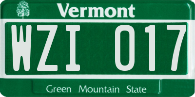 VT license plate WZI017