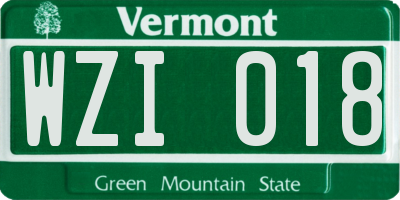 VT license plate WZI018