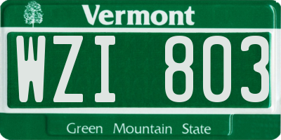 VT license plate WZI803